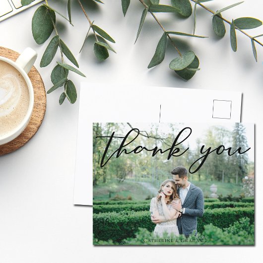 Eenvoudig Elegant Bedankt Script Chic Trouwfoto Briefkaart