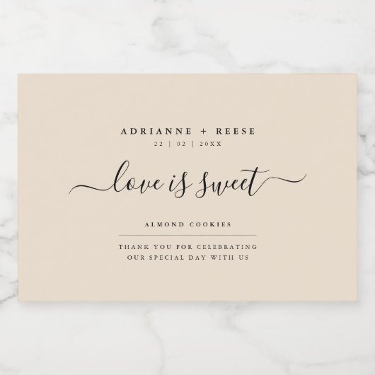 Eenvoudig Elegant Beige en Zwart Wedding Food Labe Voedselcontainer Etiket (Enkel label)