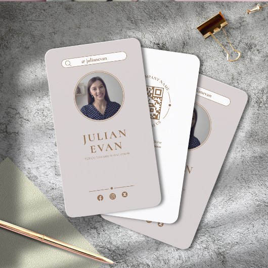 Eenvoudig Elegant Beige Foto Visitekaartje