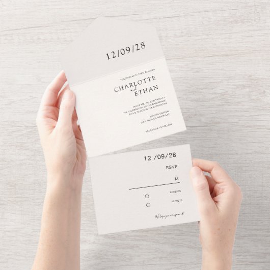 Eenvoudig, elegant beige in één uitnodiging (Afscheurbaar)