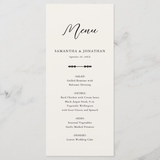 Eenvoudig Elegant Beige Wedding Receptie Menu (Voorkant)