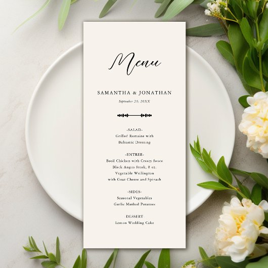 Eenvoudig Elegant Beige Wedding Receptie Menu