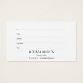 Eenvoudig Elegant Black en White Cadeat Certificat Visitekaartje (Achterkant)