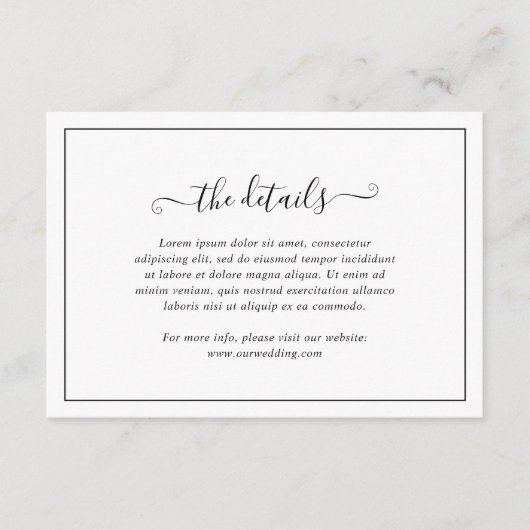 Eenvoudig Elegant Black en White Details Wedding Informatiekaartje (Voorkant)
