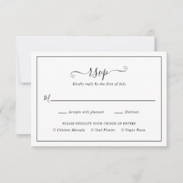 Eenvoudig Elegant Black en White Meal Wedding RSVP Kaartje