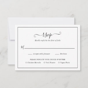 Eenvoudig Elegant Black en White Meal Wedding RSVP Kaartje