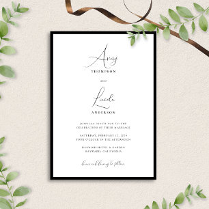 Eenvoudig Elegant Black en White Script Wedding Kaart