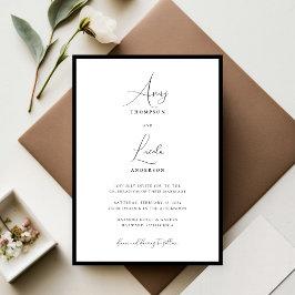 Eenvoudig Elegant Black en White Script Wedding Kaart