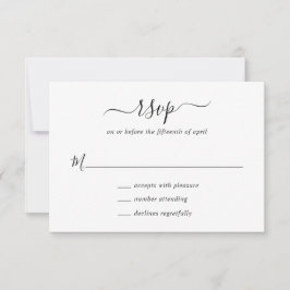 Eenvoudig Elegant Black en White Script Wedding RSVP Kaartje