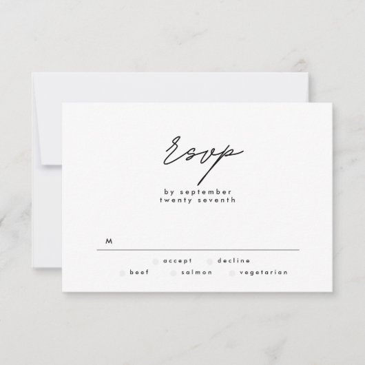 Eenvoudig Elegant Black en White Text Wedding RSVP (Voorkant)
