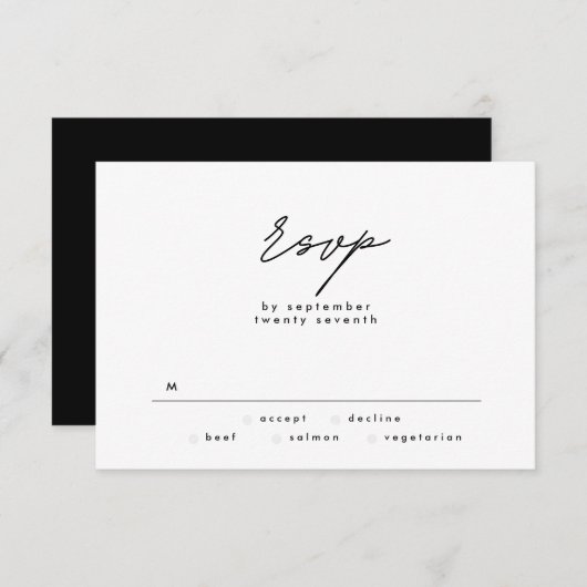 Eenvoudig Elegant Black en White Text Wedding RSVP (Voorkant / Achterkant)