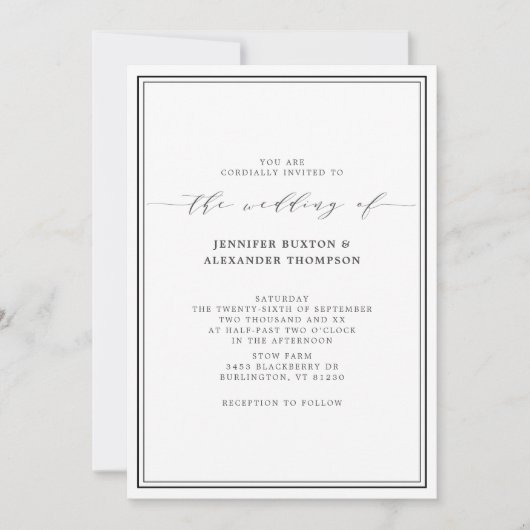 Eenvoudig Elegant Black en White Wedding Kaart (Voorkant)