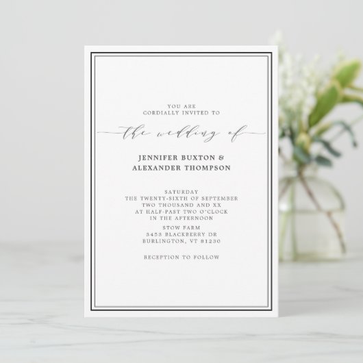 Eenvoudig Elegant Black en White Wedding Kaart (Staand voorkant)