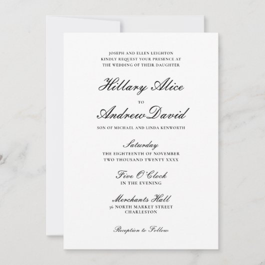 Eenvoudig Elegant Black en White Wedding Kaart (Voorkant)