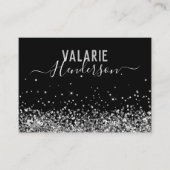 Eenvoudig elegant Black Silver Script Glitter Visitekaartje (Voorkant)