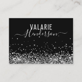 Eenvoudig elegant Black Silver Script Glitter Visitekaartje