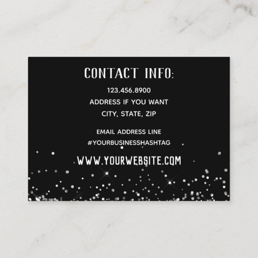 Eenvoudig elegant Black Silver Script Glitter Visitekaartje (Achterkant)