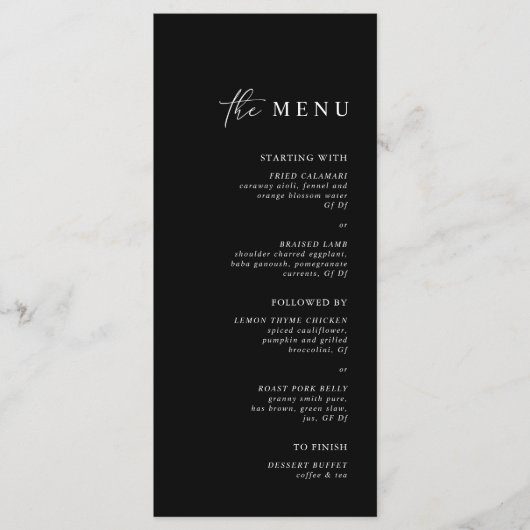 Eenvoudig Elegant Black Weddenrennen Menu (Voorkant)