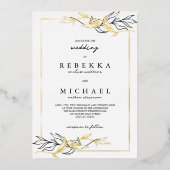 Eenvoudig Elegant Black White Foliage Weddenschap Folie Uitnodiging (Voorkant)