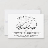 Eenvoudig Elegant Black & White Lacy Script Wedden Save The Date (Voorkant)