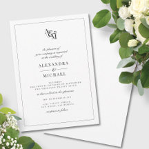 Eenvoudig Elegant Black White Modern Monogram Wedd