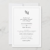 Eenvoudig Elegant Black White Monogram RSVP Wedden Kaart (Voorkant)
