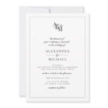 Eenvoudig Elegant Black White Monogram RSVP Wedden