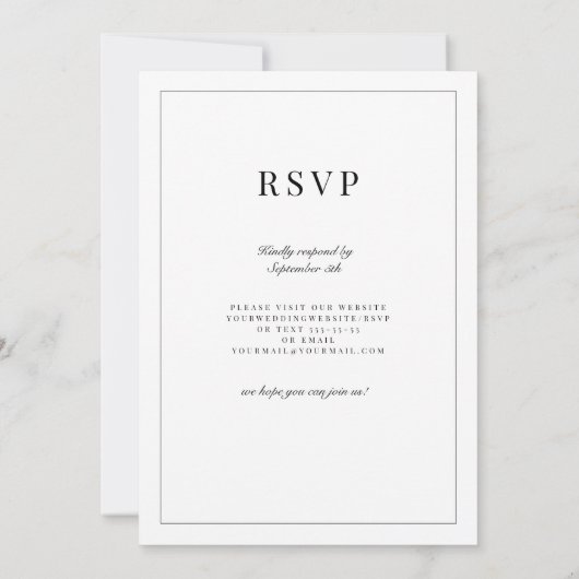 Eenvoudig Elegant Black White Monogram RSVP Wedden Kaart (Achterkant)