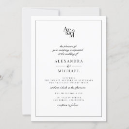 Eenvoudig Elegant Black White Monogram RSVP Wedden Kaart