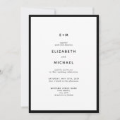 Eenvoudig Elegant Black & White Monogram Weddensch Kaart (Voorkant)