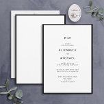 Eenvoudig Elegant Black & White Monogram Weddensch Kaart<br><div class="desc">Ben je op zoek naar een eenvoudige, elegante manier om je gasten uit te nodigen voor je bruiloft? Kijk niet verder dan deze mooie, zwart-wit uitnodiging met moderne typografie. Dit minimalistische ontwerp is perfect voor stellen die een stijlvolle huwelijksuitnodiging willen die hun gasten zeker onder de indruk brengt. Bovendien voegt...</div>