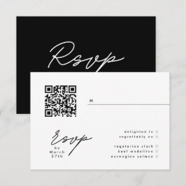 Eenvoudig Elegant Black & White QR Wedding RSVP Kaartje