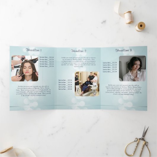 Eenvoudig Elegant Blauw Bokeh Drieluik Kaart (Binnen)