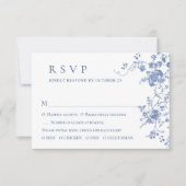Eenvoudig Elegant Blauw Frans Tuin Bloemen Bruilof RSVP Kaartje (Voorkant)