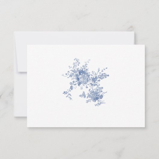 Eenvoudig Elegant Blauw Frans Tuin Bloemen Bruilof RSVP Kaartje (Achterkant)