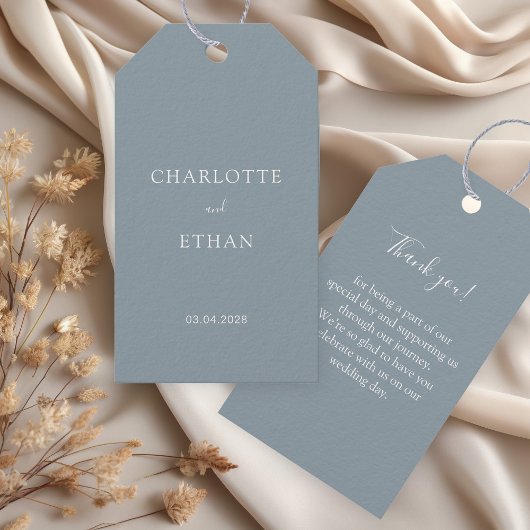 Eenvoudig, elegant, blauw-grijs, bruiloft cadeaulabel