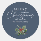 Eenvoudig Elegant Blauw Kerstgroen Ronde Sticker (Voorkant)