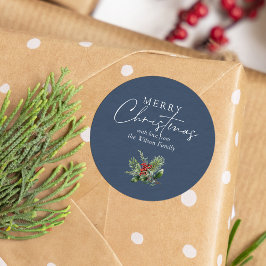 Eenvoudig Elegant Blauw Kerstgroen Ronde Sticker