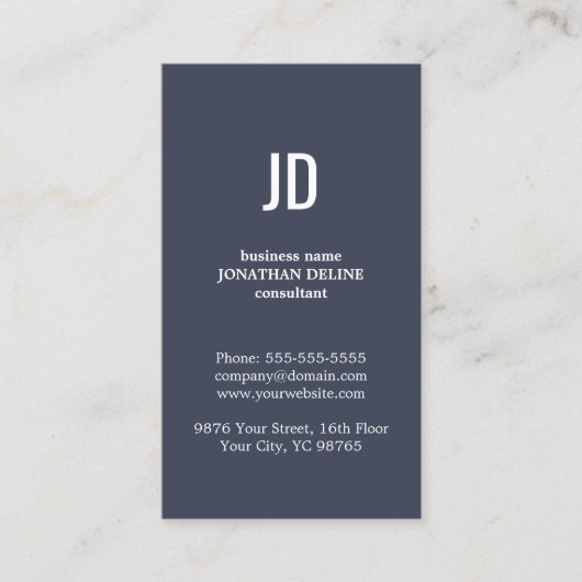 Eenvoudig Elegant Blauw Wit Monogram Consultant Visitekaartje (Voorkant)