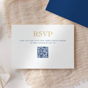 Eenvoudig Elegant, Blauwe Gouden QR Code Antwoordk Kaart