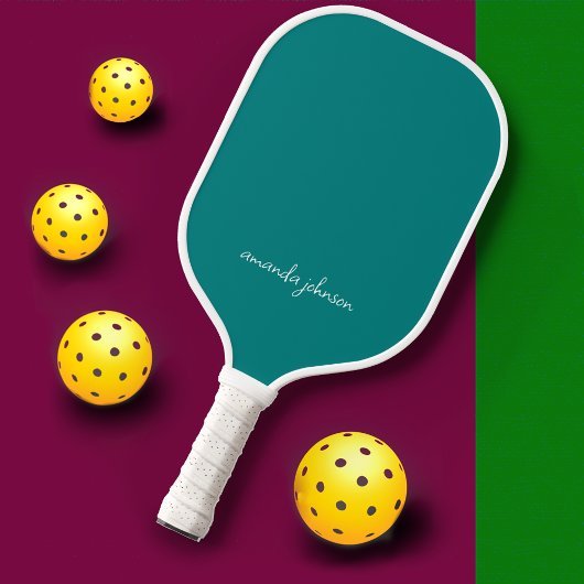 Eenvoudig Elegant Blauwgroen Blauw Monogram Pickleball Paddle