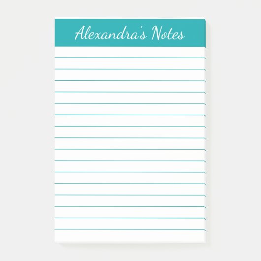 Eenvoudig elegant, Blauwgroen gelijnd, persoonlijk Post-it® Notes (Voorkant)