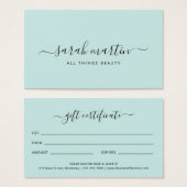 Eenvoudig Elegant Blauwgroen Turquoise Gift Certif Visitekaartje (Voorkant /achterkant)