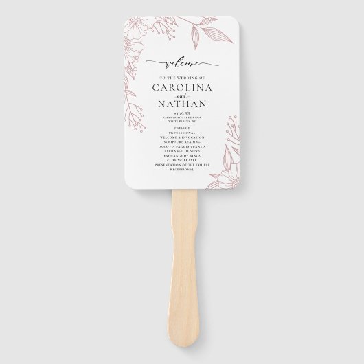 Eenvoudig Elegant Bloemen Blush Roze Bruiloft Prog Handwaaier (Voorkant)