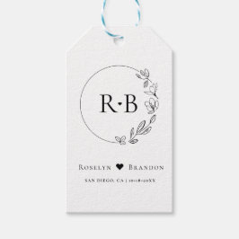 Eenvoudig Elegant Bloemen Krans Bruiloft Monogram Cadeaulabel