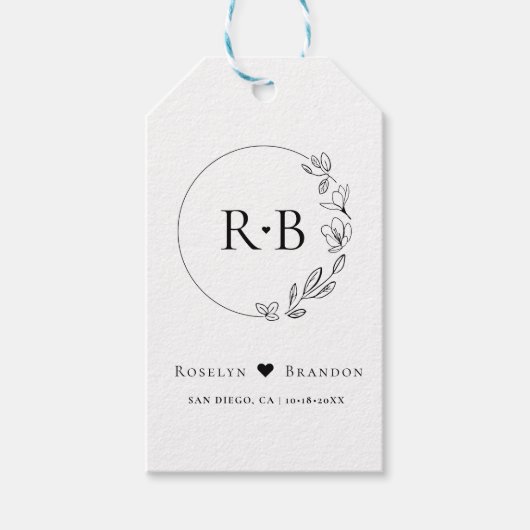 Eenvoudig Elegant Bloemen Krans Bruiloft Monogram Cadeaulabel (Voorkant)