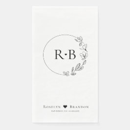 Eenvoudig Elegant Bloemen Krans Bruiloft Monogram Servet