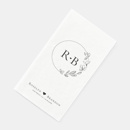 Eenvoudig Elegant Bloemen Krans Bruiloft Monogram Servet (Hoek)