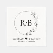 Eenvoudig Elegant Bloemen Krans Bruiloft Monogram Servet (Voorkant)