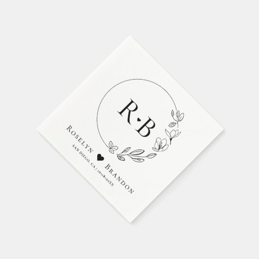 Eenvoudig Elegant Bloemen Krans Bruiloft Monogram Servet (Hoek)